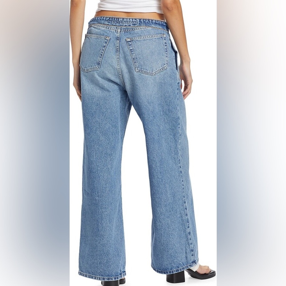 EB Denim Fold Over Waist Wide Leg Jeans street style USA actual sz 28 grunge - Picture 15 of 15